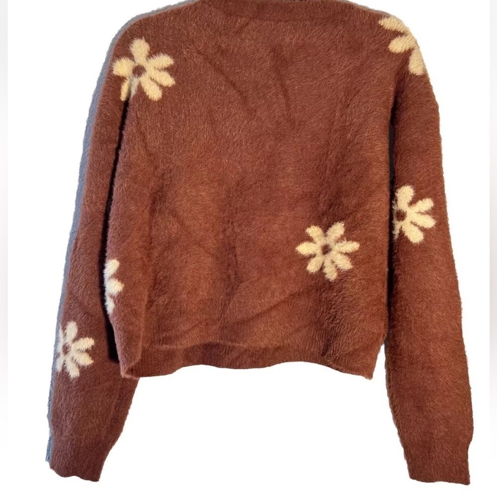 LA Hearts Brown Floral Print Super Soft V Neck Pullover Sweater Size M - Picture 3 of 5
